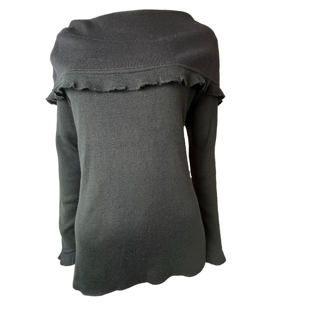 ADRIANNA PAPELL Wool Blend Black Off The Shoulder Sweater Womens Size Small